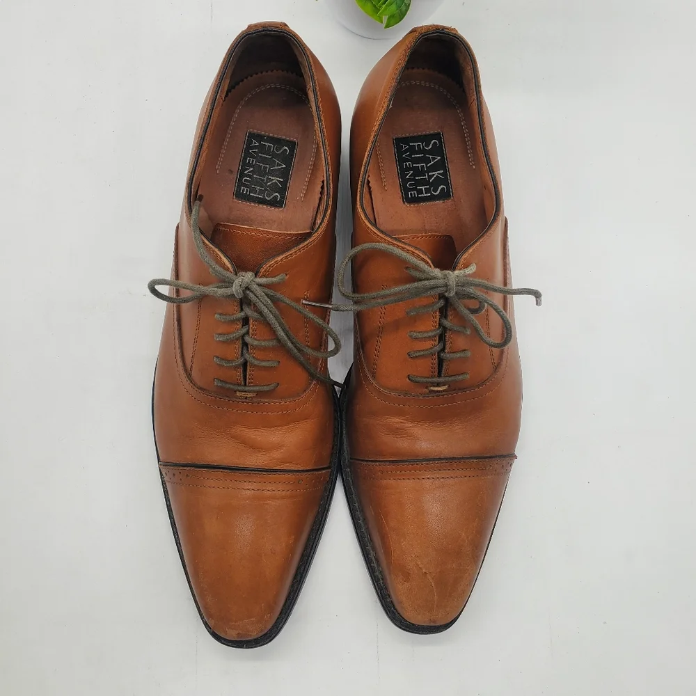 ◇◇ Saks Fifth Avenue Mens Leather Oxford Cap Toe Shoes Size 10.5